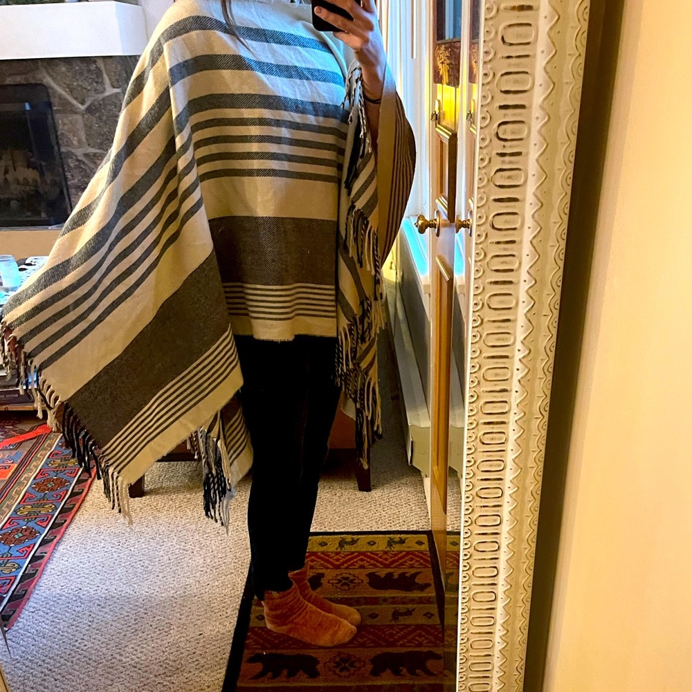 Free People Striped Wool Poncho